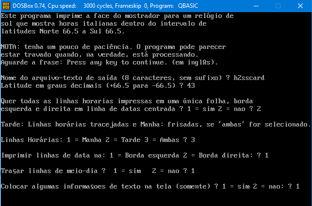 Figure 3: H2SS Sundial Configuration Screen