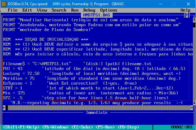 Figure 2: Horizontal Monofilar Standard Time Sundial QBASIC Program