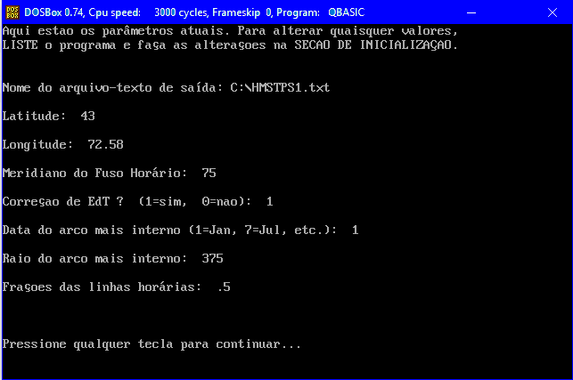 Figure 3: Horizontal Monofilar Standard Time Sundial Configuration Screen
