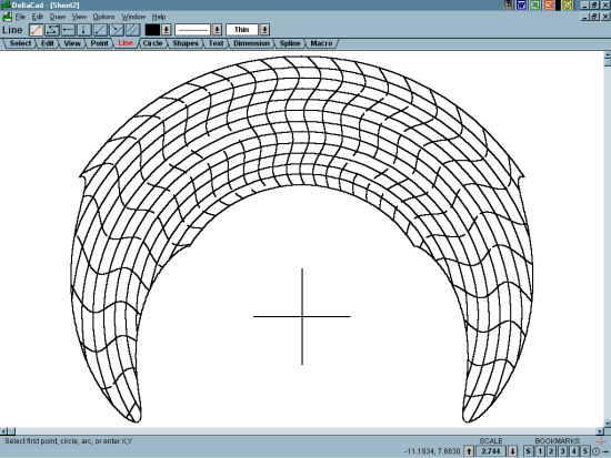 Figure 5: Horizontal Monofilar Standard Time Sundial DXF File Opened in DeltaCad