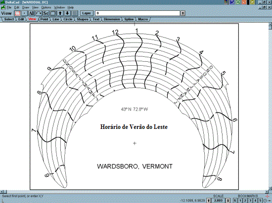 Figure 6: Completed Drawing of the Horizontal Monofilar Standard Time Sundial