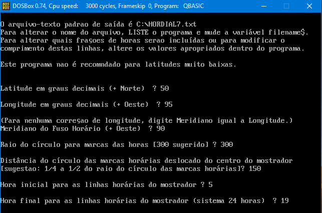 Figure 3: Horizontal Monofilar Sundial Configuration Screen