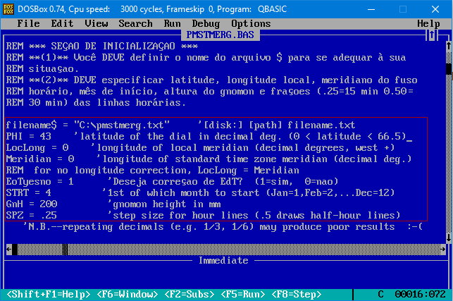 Figure 2: Polar Monofilar Standard Time Sundial QBASIC Program
