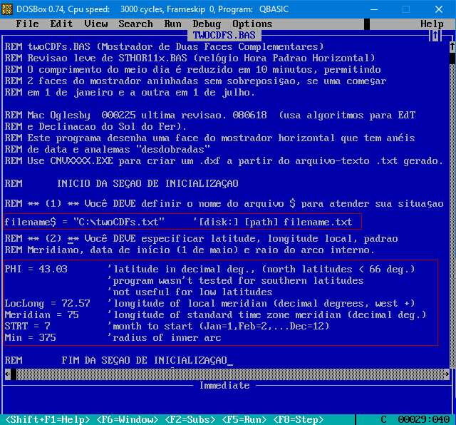 Figure 2: Two Complementary Dial Faces Sundial QBASIC Program