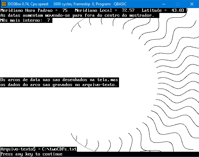 Figure 3: Two Complementary Dial Faces Sundial - QBASIC Screen Output