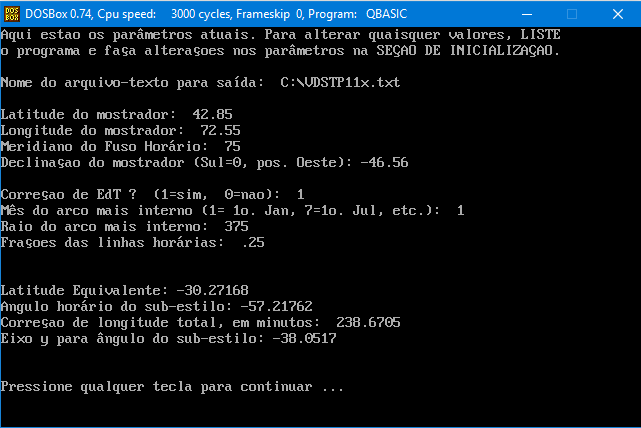Figure 3: Vertical Declining Monofilar Standard Time Sundial Configuration Screen