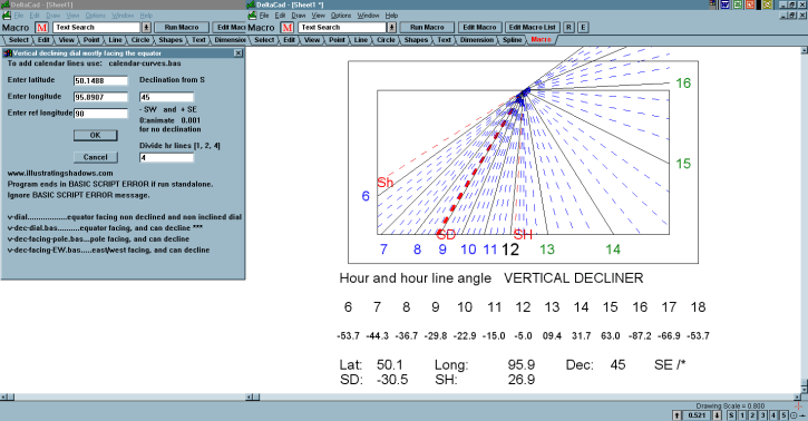 Figure 11: Vertical Declining Sundial - Northern Hemisphere