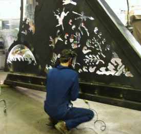 Gnomon construction - cleaning welds.