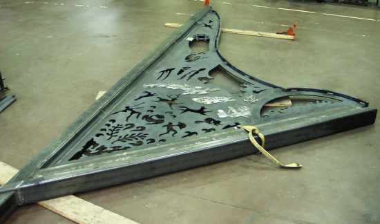 Completed gnomon in the shop prior to sandblasting.